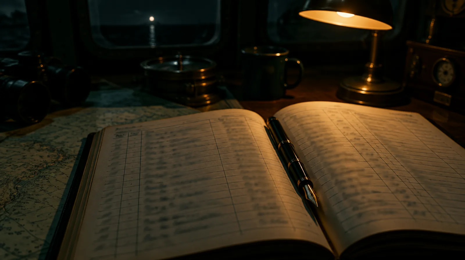 A logbook on a desk. Illustrative, no records are readable.